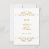 Faux Gold Foil Flourish Damask RSVP Kaart (Voorkant)