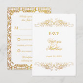 Faux Gold Foil Flourish Damask RSVP Kaart (Voorkant / Achterkant)