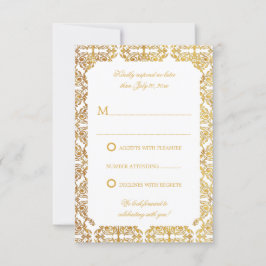 Faux  Gold Foil Flourish Damask RSVP Kaart