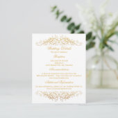 Faux Gold Foil Flourish Damask Wedding Details Kaart (Staand voorkant)