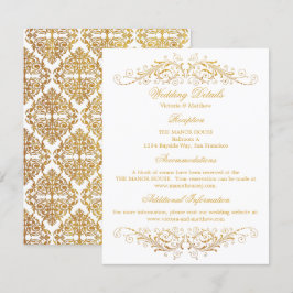Faux Gold Foil Flourish Damask Wedding Details Kaart
