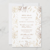 Faux Gold Foil Flowers Hand Drawn Elegant Wedding Kaart (Voorkant)