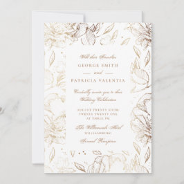 Faux Gold Foil Flowers Hand Drawn Elegant Wedding Kaart