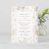Faux Gold Foil Flowers Hand Drawn Elegant Wedding Kaart (Staand voorkant)