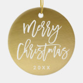 Faux Gold Foil Foto van Merry Kerstscript Keramisch Ornament (Voorkant)