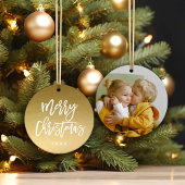 Faux Gold Foil Foto van Merry Kerstscript Keramisch Ornament