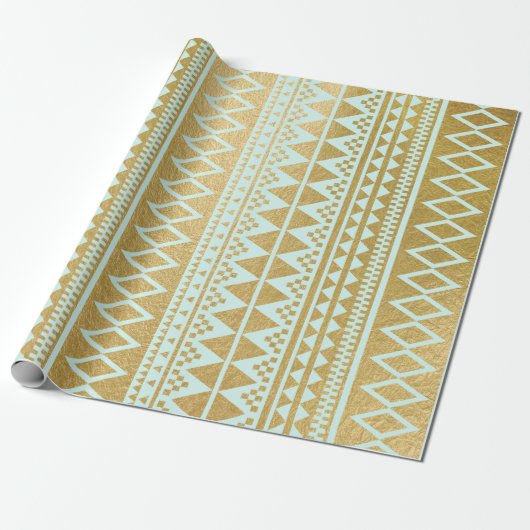Faux Gold Foil Geometric Aztec Pattern Cadeaupapier (Uitgerold)