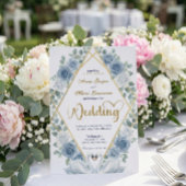 Faux Gold Foil Geometric Marble Blue Floral Kaart