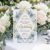 Faux Gold Foil Geometric Marble Blue Floral Kaart