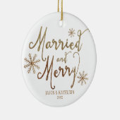 Faux Gold Foil GETROUWD EN VROLIJK | Vakantie 2015 Keramisch Ornament (Rechts)