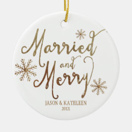 Faux Gold Foil GETROUWD EN VROLIJK | Vakantie 2015 Keramisch Ornament