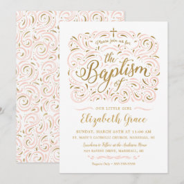 Faux Gold Foil Girl Baptisme Invitation Kaart