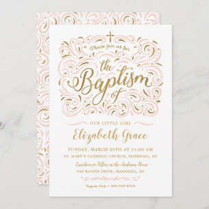 Faux Gold Foil Girl Baptisme Invitation Kaart