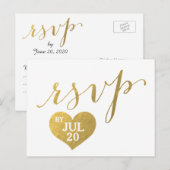 Faux Gold Foil Glam Heart | Wedding RSVP Briefkaar Uitnodiging Briefkaart (Voorkant / Achterkant)