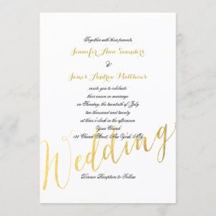 Faux Gold Foil Glamor   Uitnodiging tot weddenscha