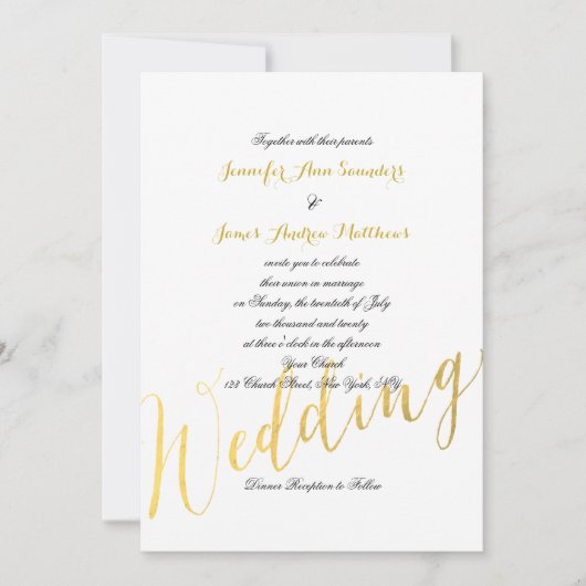 Faux Gold Foil Glamour | huwelijksuitnodiging Kaart (Voorkant)
