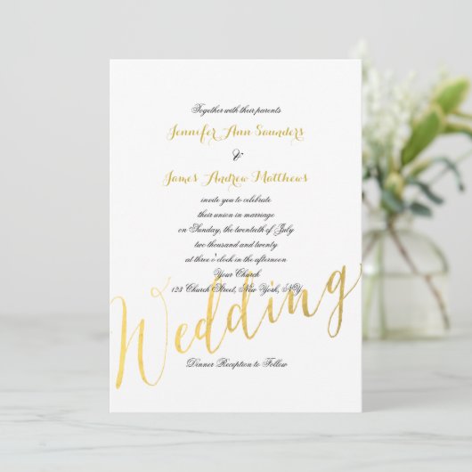 Faux Gold Foil Glamour | huwelijksuitnodiging Kaart (Staand voorkant)