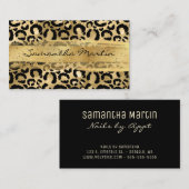 Faux Gold Foil Glitter Brush Stroke Leopard Visitekaartje (Voorkant / Achterkant)