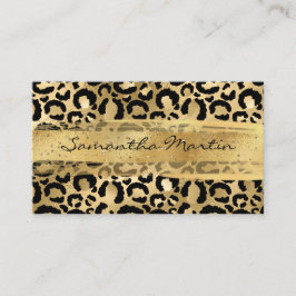 Faux Gold Foil Glitter Brush Stroke Leopard Visitekaartje