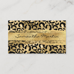 Faux Gold Foil Glitter Brush Stroke Leopard Visitekaartje