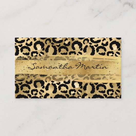 Faux Gold Foil Glitter Brush Stroke Leopard Visitekaartje (Voorkant)