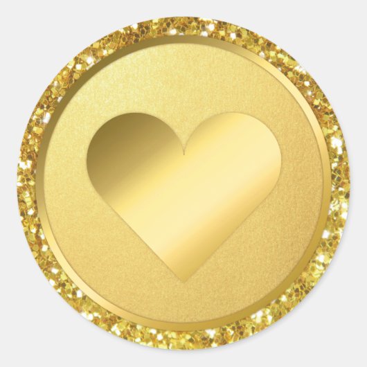 Faux Gold Foil Glitter Heart Wedding Envelope Ronde Sticker (Voorkant)