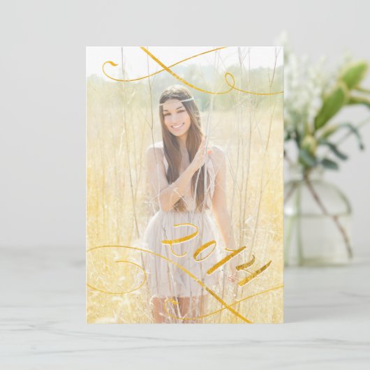 Faux Gold Foil Graduation Invitations | 2014 Kaart (Staand voorkant)