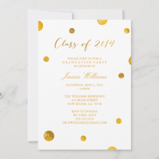 Faux Gold Foil Graduation Invitations | 2014 Kaart (Achterkant)