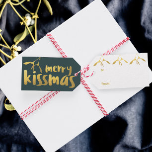 Faux Gold Foil Green Merry Kissmas Gift Label Cadeaulabel