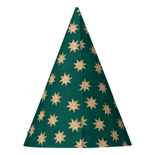 Faux Gold Foil & Green Stars Pattern Feesthoedjes (Achterkant)