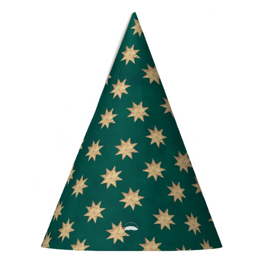 Faux Gold Foil & Green Stars Pattern Feesthoedjes (Links)