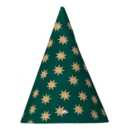 Faux Gold Foil & Green Stars Pattern Feesthoedjes (Rechts)