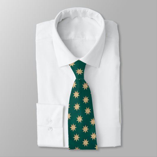 Faux Gold Foil & Green Stars Pattern Stropdas (Gebonden)
