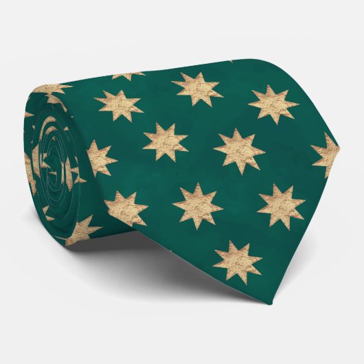 Faux Gold Foil & Green Stars Pattern Stropdas (Opgerold)