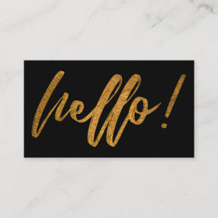 Faux Gold Foil Hallo Handschrift Script op zwart Visitekaartje