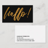 Faux Gold Foil Hallo Handschrift Script op zwart Visitekaartje (Voorkant / Achterkant)