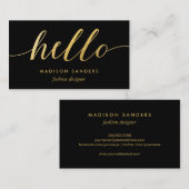 Faux Gold Foil Hallo Typografie Classic Black Visitekaartje (Voorkant / Achterkant)