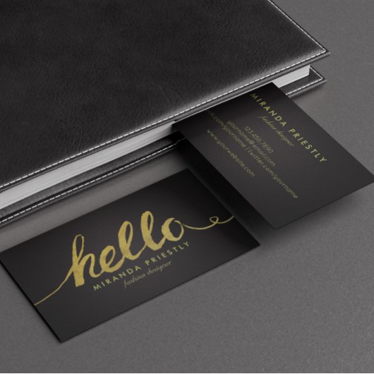 Faux Gold Foil Hallo Typografie Classic Black Visitekaartje