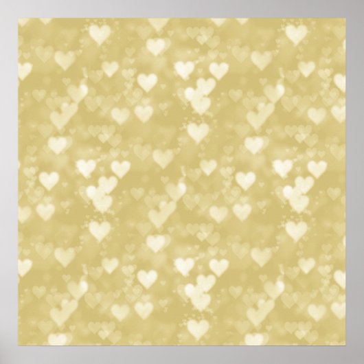 Faux Gold Foil Heart Background Hearts Bokeh Poster (Voorkant)