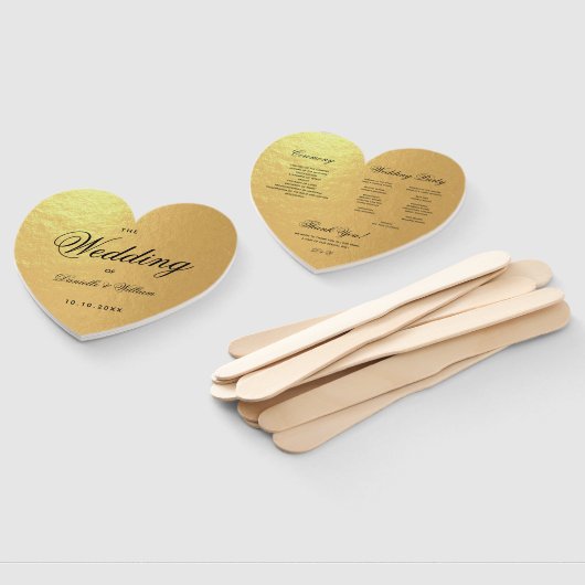 Faux Gold Foil Heart Weddenprogramma Black Script Handwaaier (Niet-gemonteerd)
