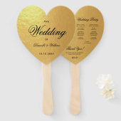 Faux Gold Foil Heart Weddenprogramma Black Script Handwaaier (Voorkant en achterkant)