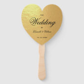 Faux Gold Foil Heart Weddenprogramma Black Script Handwaaier (Voorkant)
