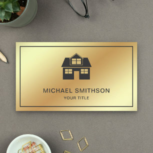 Faux Gold Foil Home Icon Real Estate Agent Visitekaartje