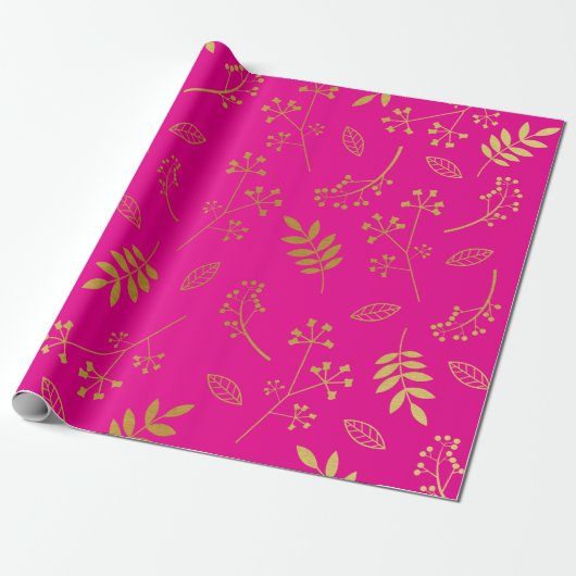 Faux Gold Foil Hot Pink Cadeaupapier (Uitgerold)