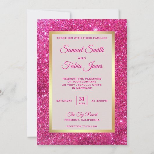 Faux Gold Foil Hot Pink Glitter Weddenschap Kaart (Voorkant)