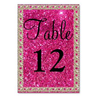 Faux Gold Foil Hot Pink Glitter Wedding Table Numb Kaart