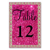 Faux Gold Foil Hot Pink Glitter Wedding Table Numb Kaart (Achterkant)