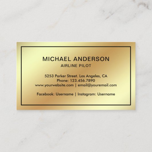 Faux Gold Foil Jet Vliegtuig Vliegtuigpiloot Visitekaartje (Achterkant)