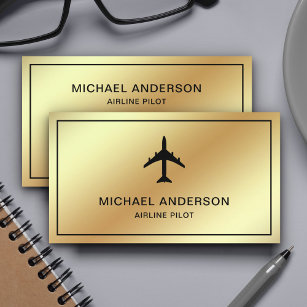 Faux Gold Foil Jet Vliegtuig Vliegtuigpiloot Visitekaartje