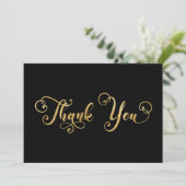 Faux Gold Foil kalligrafie Decoratief Black Bedankkaart (Staand voorkant)